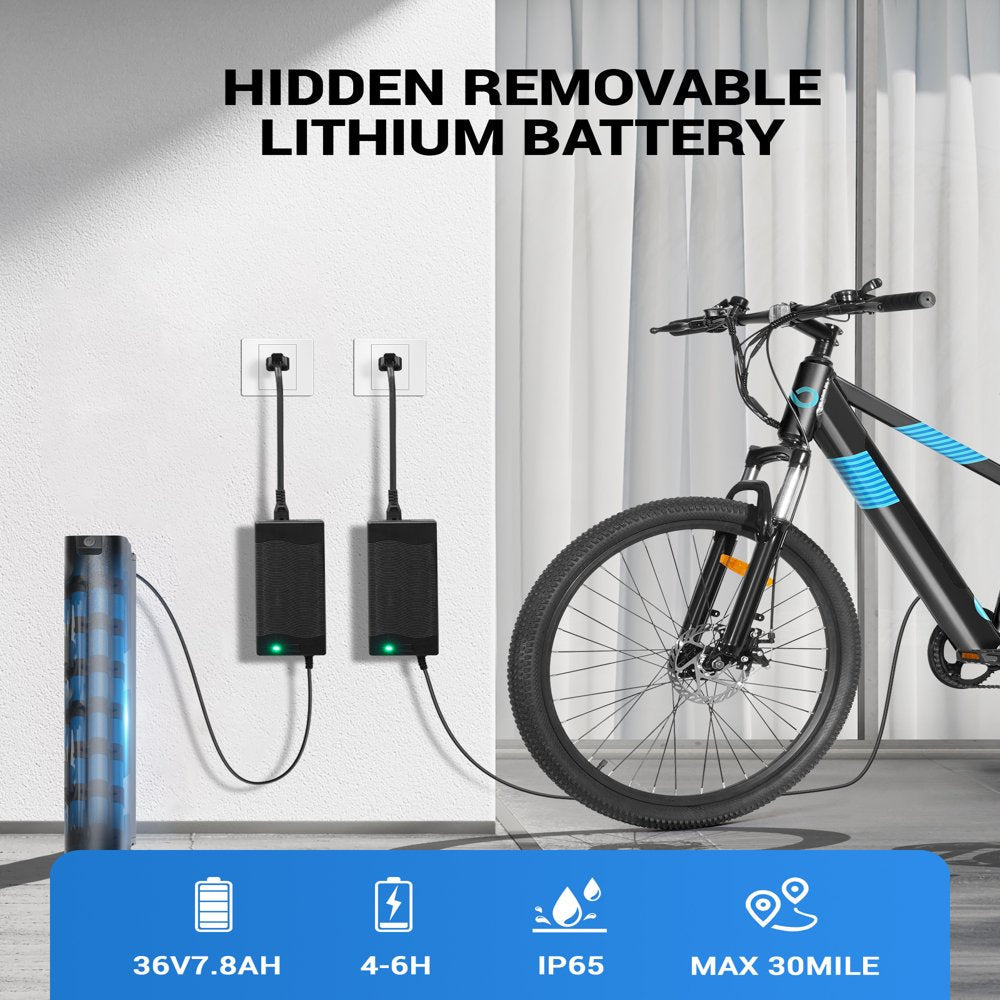 350W Electric Bike 26" Electric Mountain Bike for Adults, 36V Built-In Hidden Removable Battery with Shimano 7 Speed City Commuter Bike for Man Woman - UL2849