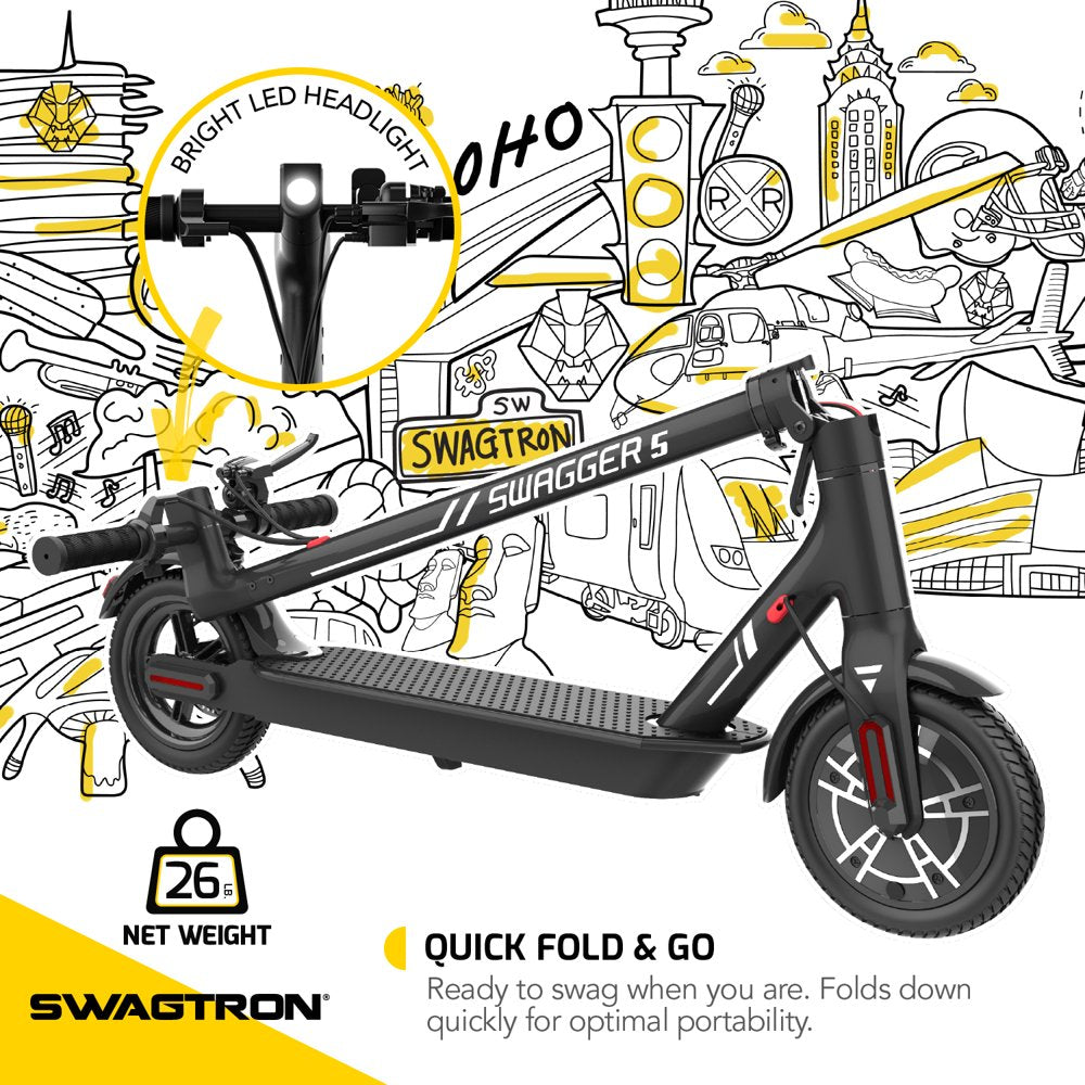 Adult Electric Scooter Swagger 5 Boost, 320 Lb Weight Limit, 8.5 Inch No-Flat Tires, 300W Motor, Quick Folding, 18 Mph, UL 2272 Certified, Long Range