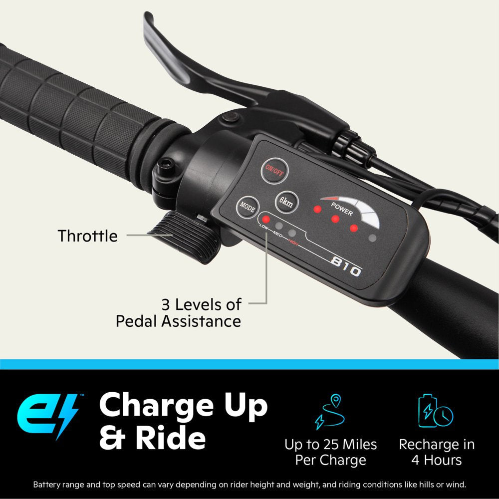 29" Boundary Electric Mountain Bike for Adults, 7 Speeds, 250W Motor, Black Ebike