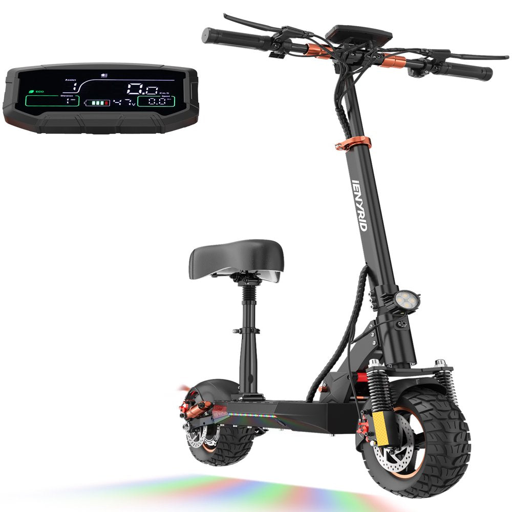 800W Electric Scooter for Adults Teenagers with Removable Seat, 10" Off-Road Pneumatic Tires, 3 Speeds 28 MPH Max, Coded Lock Folding Electric Scooter 330Lbs Weight Limit Black