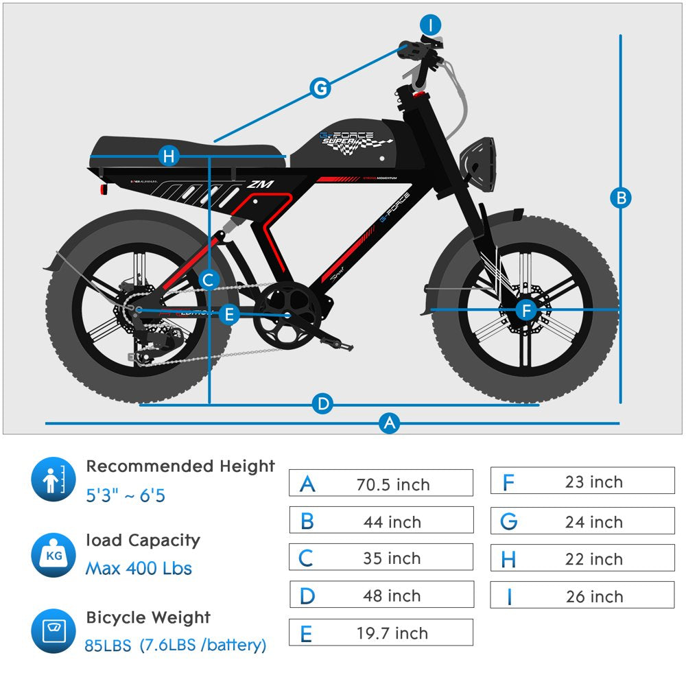 ZM 48V Electric Dirt Bike,750W Electric Motorcycle - Electric Bike for Adults up to 20MPH & 80 Miles Long-Range, Shimano 7-Speed Ebike